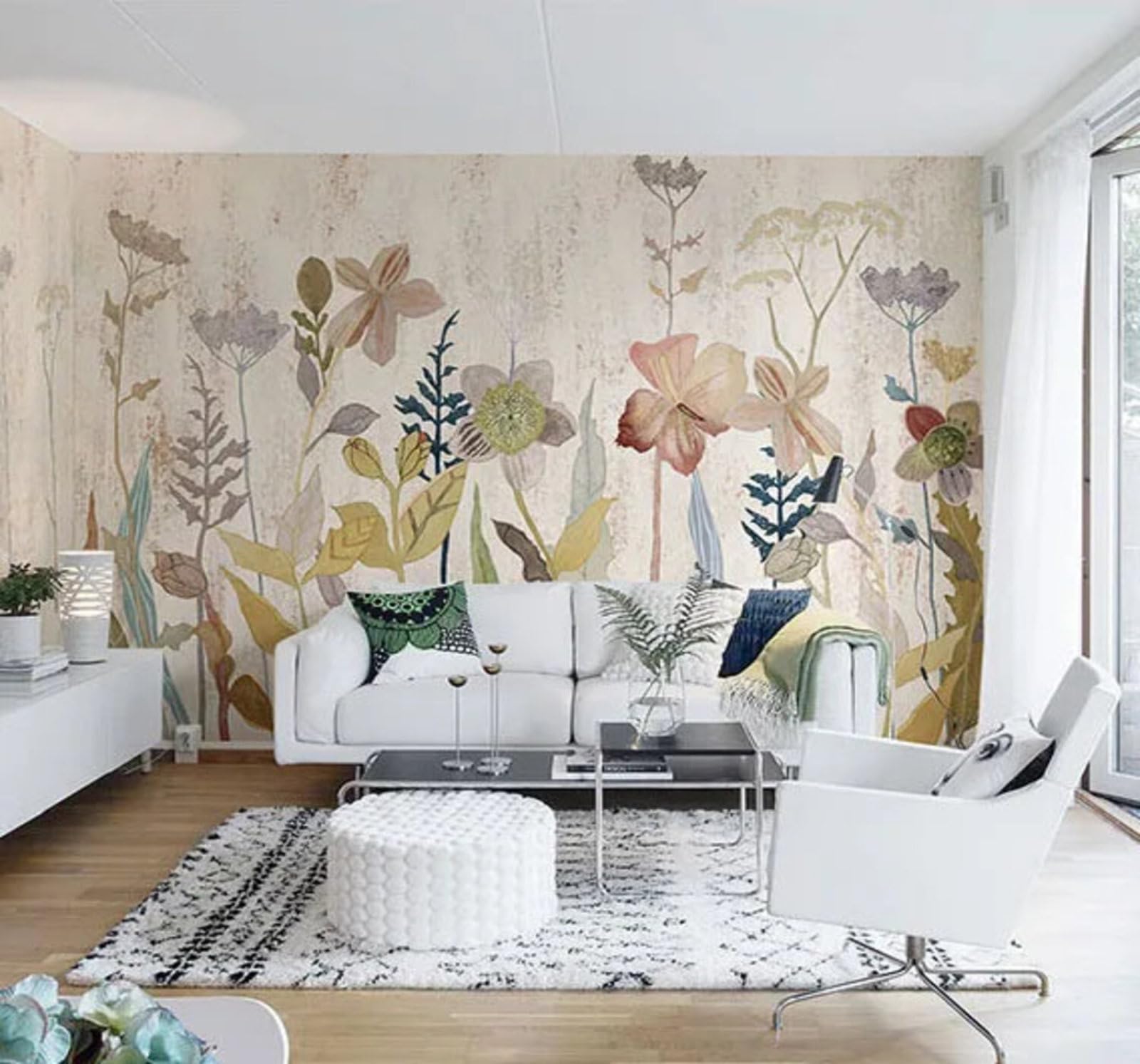 Tzxztt Retro Large Simple Painted Floral Modern 3D Wallpaper Premium Textured Silk Neutral Tones Material Ideal for Living Room Bedroom-300cm×210cm
