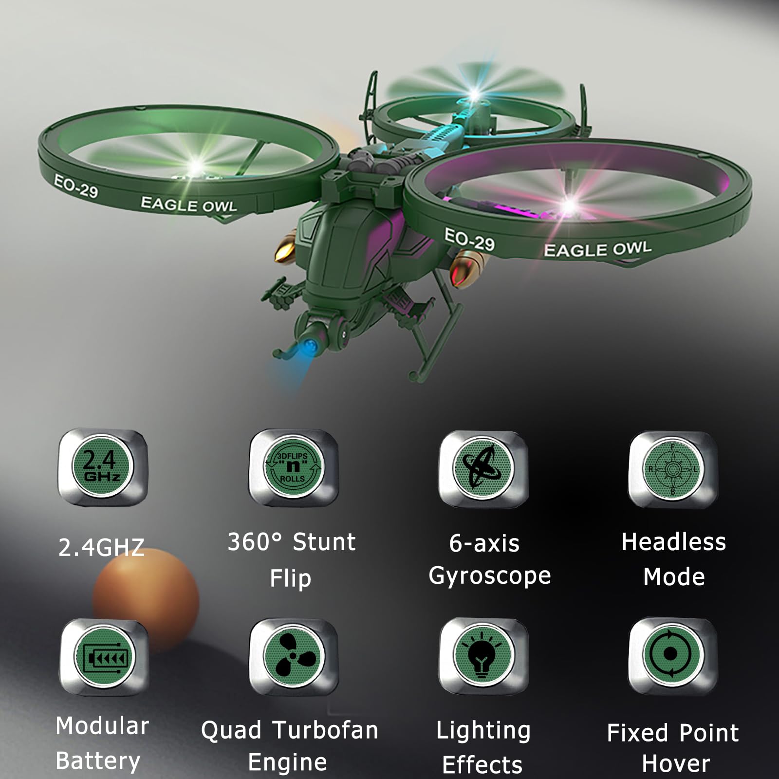 Goolsky Mini Drone con 480P Cámara para Adultos y Niños, 2,4 GHz RC Cuadricóptero con Despegue, Aterrizaje con un Clic/Estabilización de Giroscopio/Orientación Automática/Volteo/Luces LED