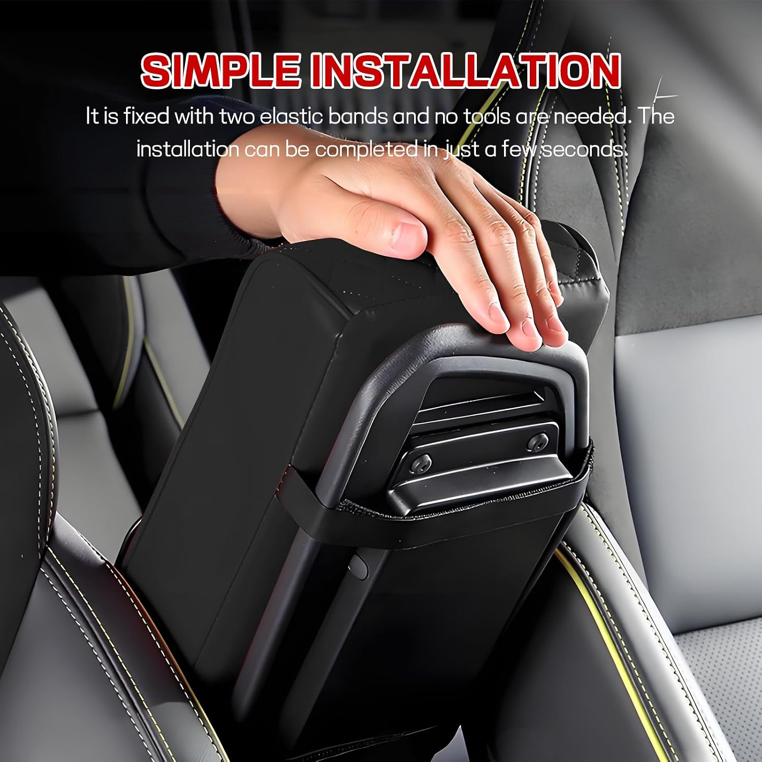 Car Center Console Armrest Pillow, 13.19"×7.87" Leather Car Arm Rest Cover, Memory Foam Auto Armrest Cushion with Cup Holder Phone Slot, Universal Vehicle Middle Console Cushion Pad (Black)