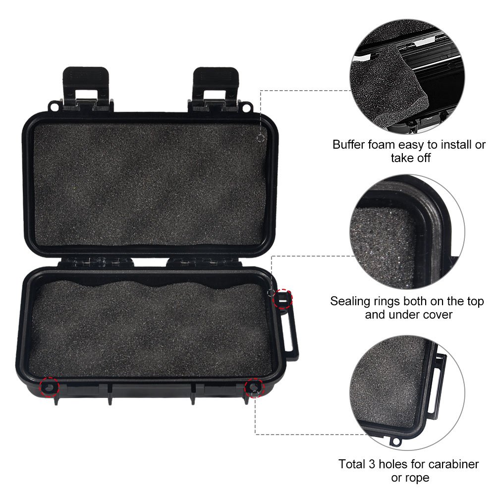 Box Shockproof Dry Storage Box, Hard Plastic Protective Grip Carry Touch Phone Case + Foam + Handle for Fishing Camping Hiking (Big-Black)