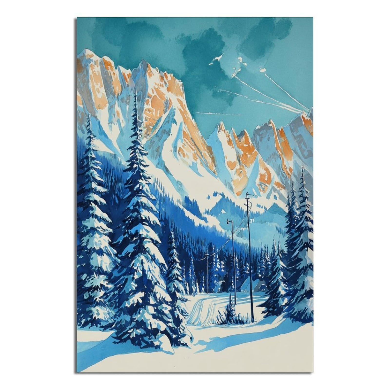iPuzou Gstaad Switzerland Ski Poster 20x30inch(50x75cm) Vintage Watercolor Canvas Art
