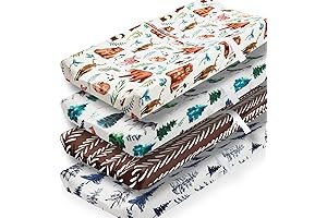 Woodland Forest Animals Wood Neutral 4 Pack Unisex Changing Pad Covers