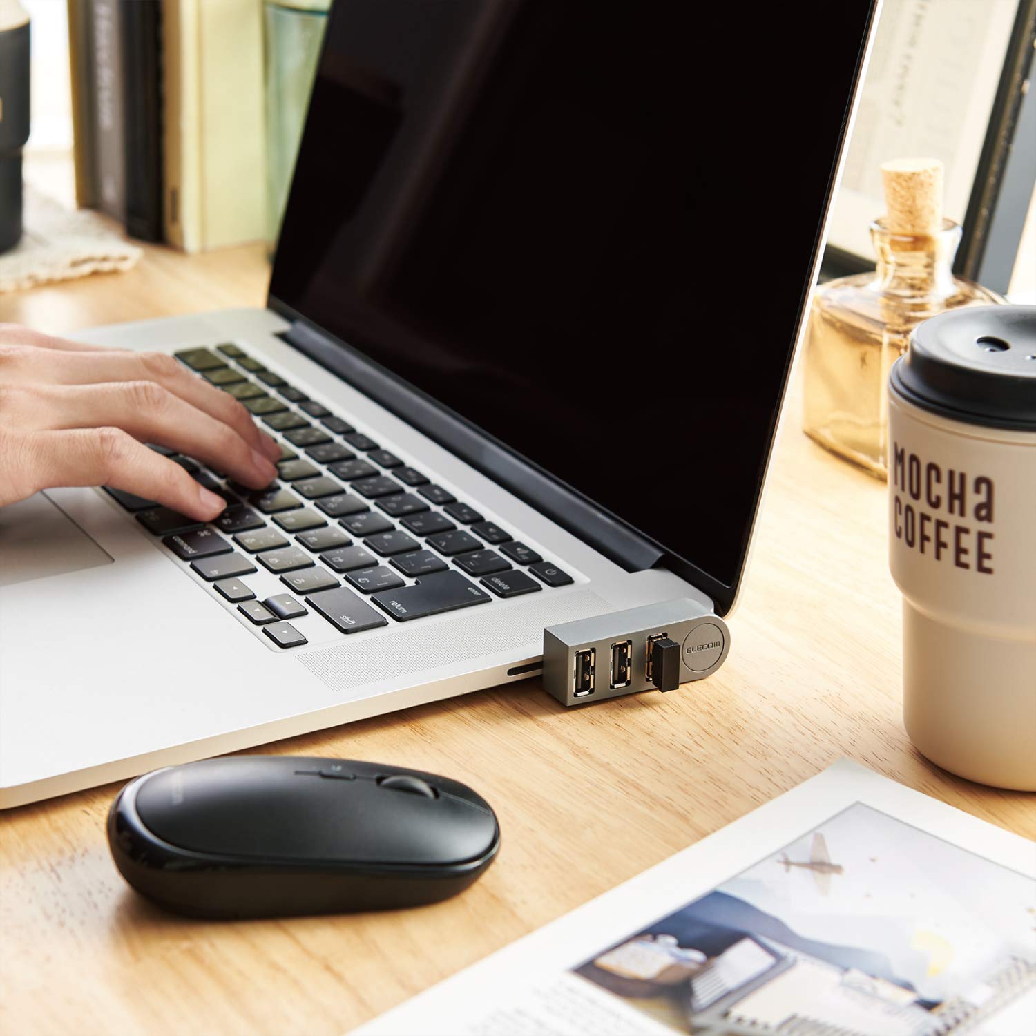 Elecom U2H-TZ325BGY/EC USB 2.0 A Ports x 3, Functionalism, Direct Insert, Gray, Compatible with MacBook/Surface/Chromebook and Other Laptops