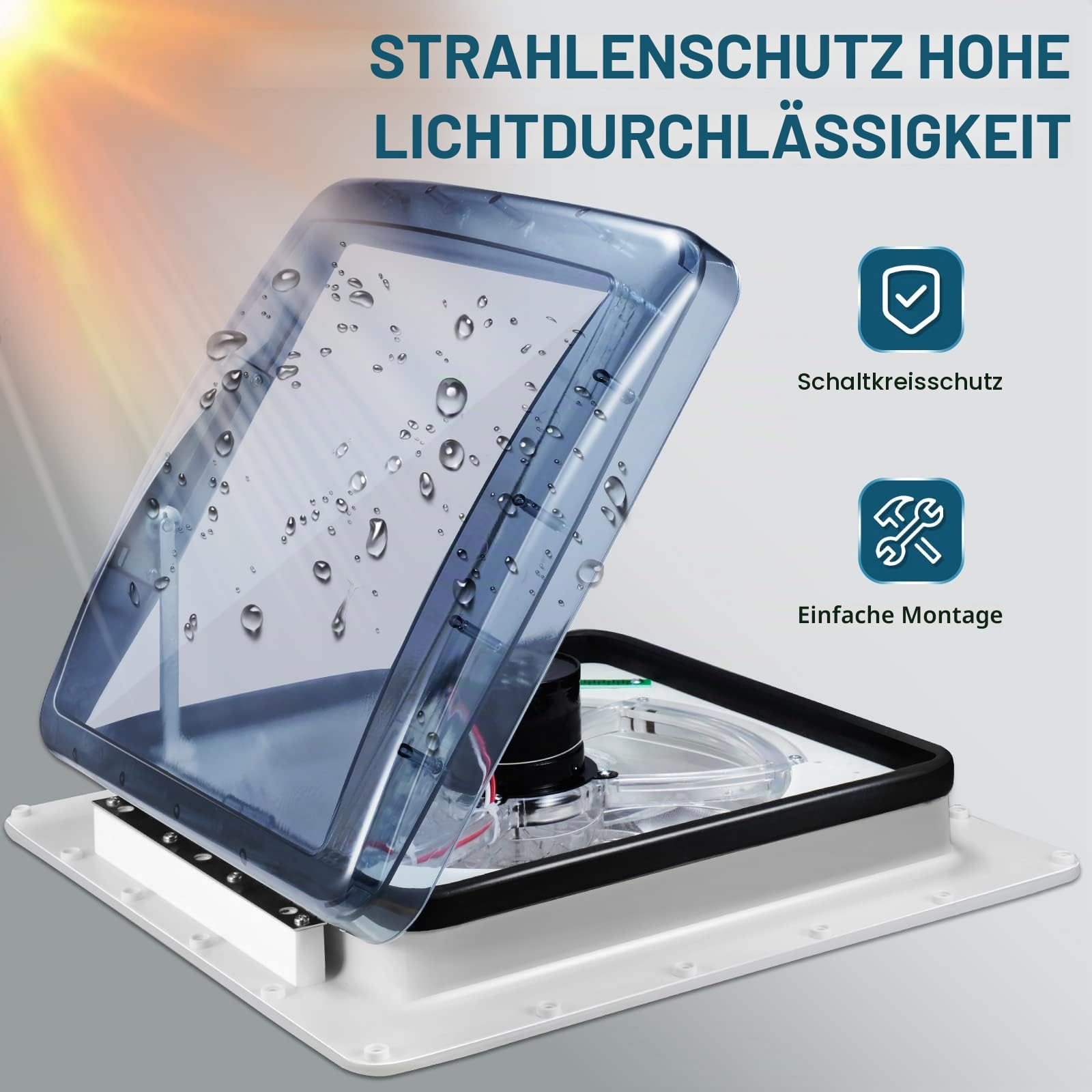 Brolteja Dachventilator für Wohnwagen, 12 V, mit Regensensor, Dachlüftung für Wohnmobile, Öffnungsgröße 40 x 40 cm, Remote-Geschwindigkeiten, reversibel