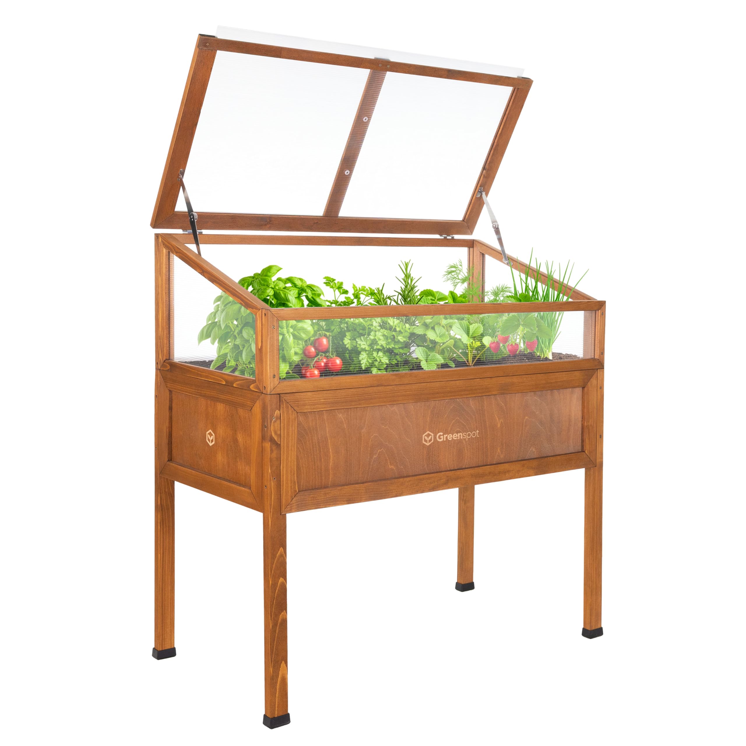 Greenspot - Hochbeet Balkon mit Haube - Hochbeet mit Frühbeetaufsatz - 110x55x120cm - aus Holz - Terrasse Minigewächshaus, Frühbeetkasten mit Deckel, Kräuterbeet - Vintage Palisanderbraun