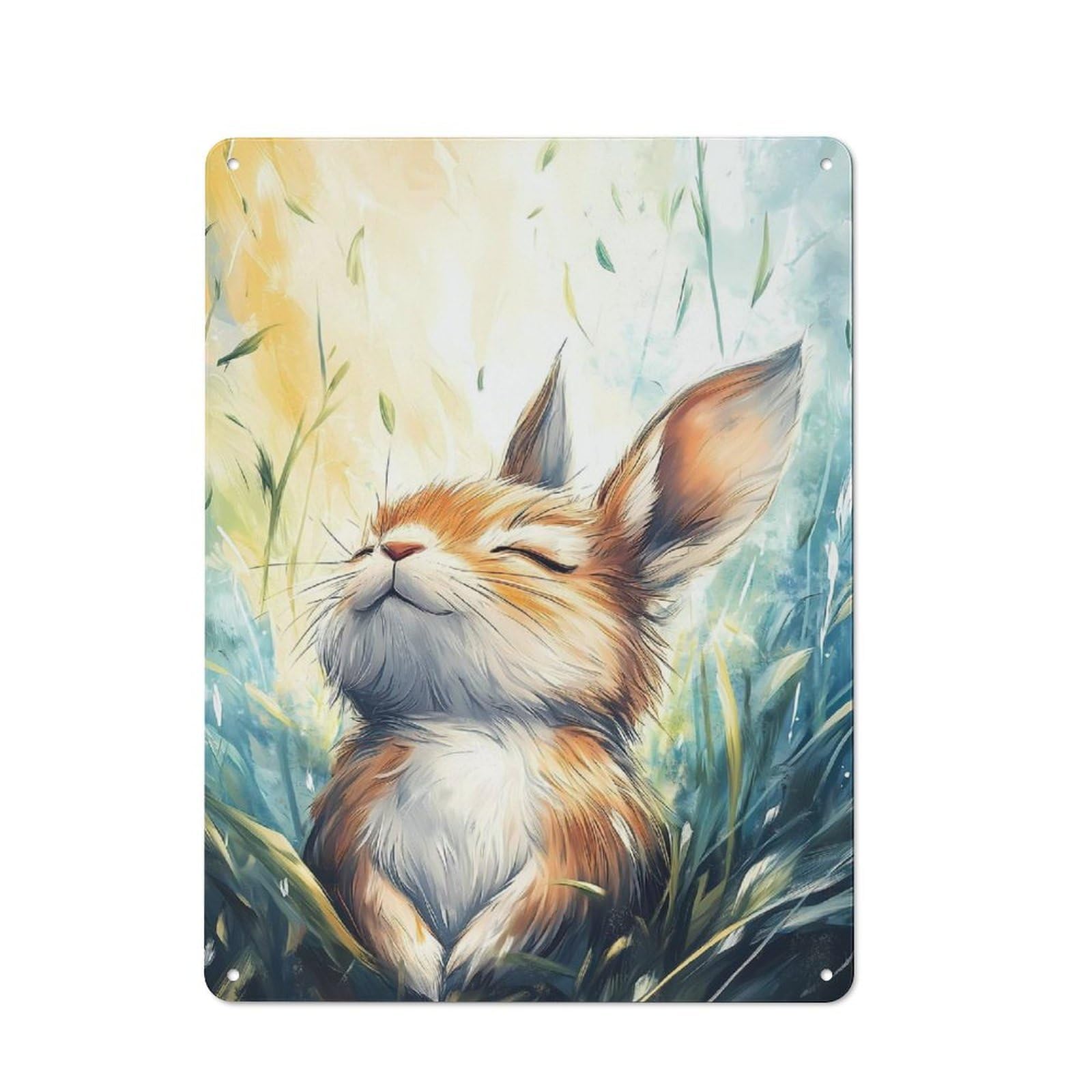 Junmoney Happy Bunny In Grass Tin Wall Plaque 40X30cm With For Man Cave Or Games Room, For Garage, Workshop And Man Cave Decoration