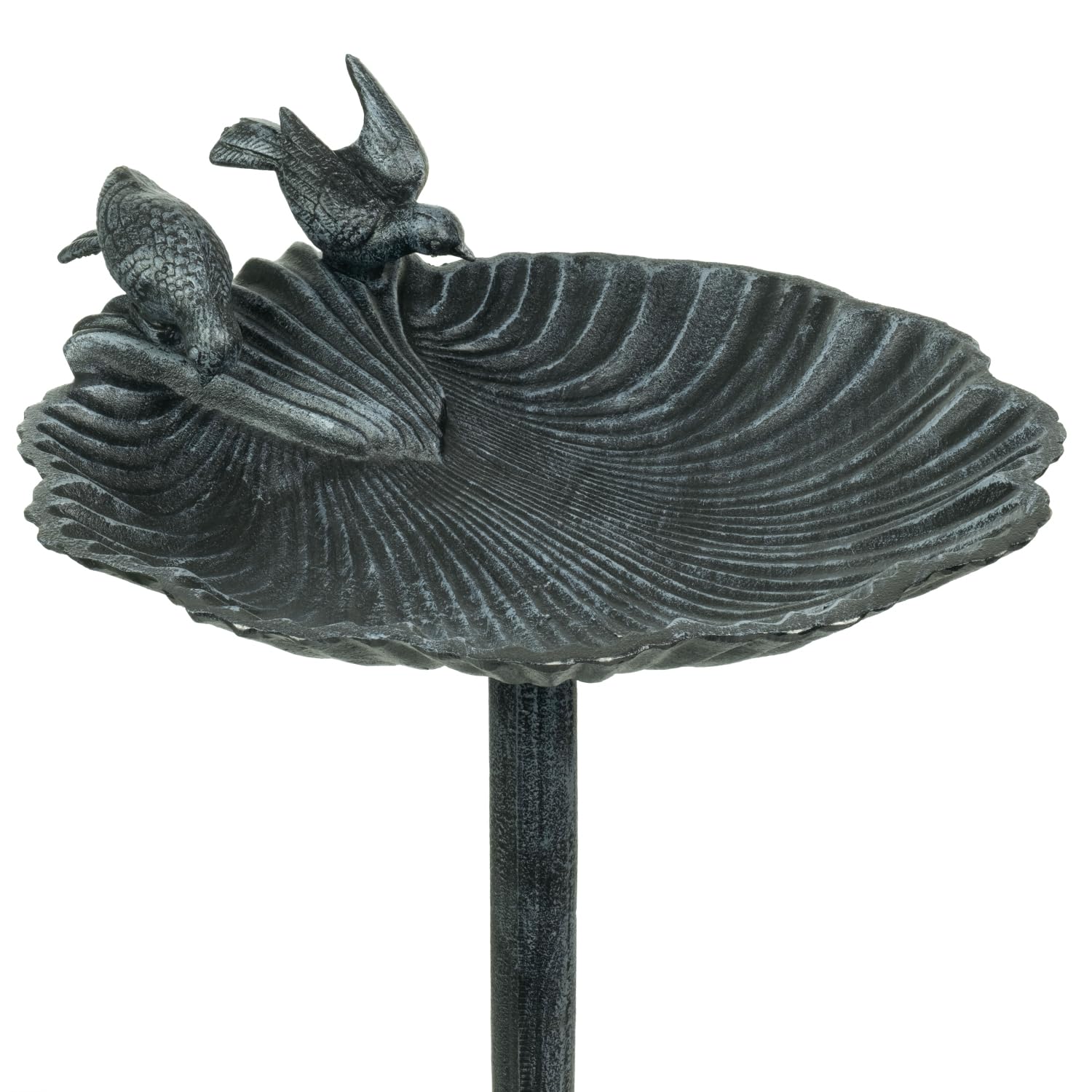 Moritz Bebedero para pájaros de 78 cm de alto, hierro fundido, verde macizo, para jardín, baño para pájaros con soporte, diseño antiguo