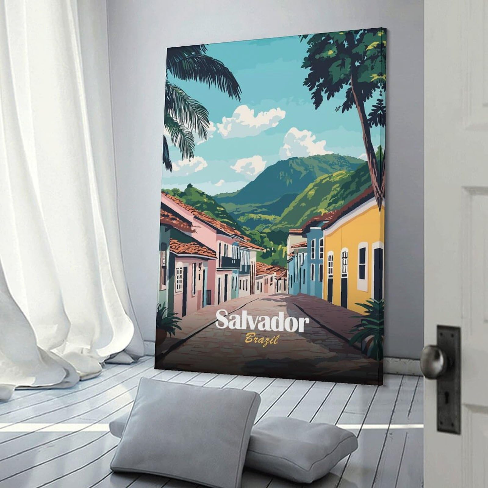 Junmoney Salvador, Brazil Street Scene Canvas Art Print 20x30inch(50x75cm), for Art Walls, Layered Displays Or Homes, Decorative Artwork with Flexible Styling