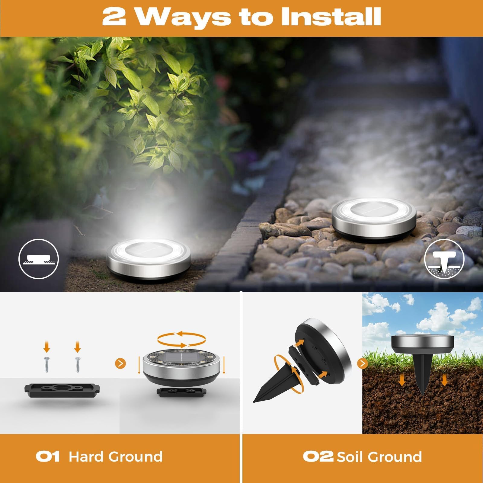 Solar Lights Outdoor Garden, 12 Pack Super Bright Led Solar Ground Lights, IP65 Waterproof Disk Light, Flat Pathway Lighting for Garden Lawn Patio Deck Walkway Landscape-Cold White — view 3