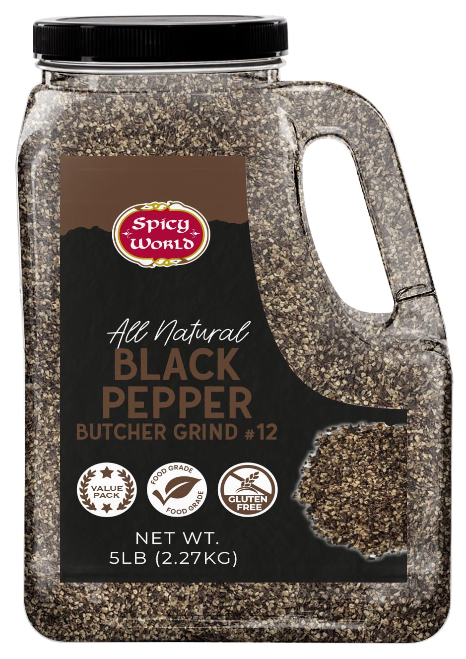Black Pepper Ground Coarse 5 LB Bulk Jar Butcher Grind #12 – Premium Ground Black Peppercorns, All Natural, Gluten Free, Steam Sterilized – Restaurant