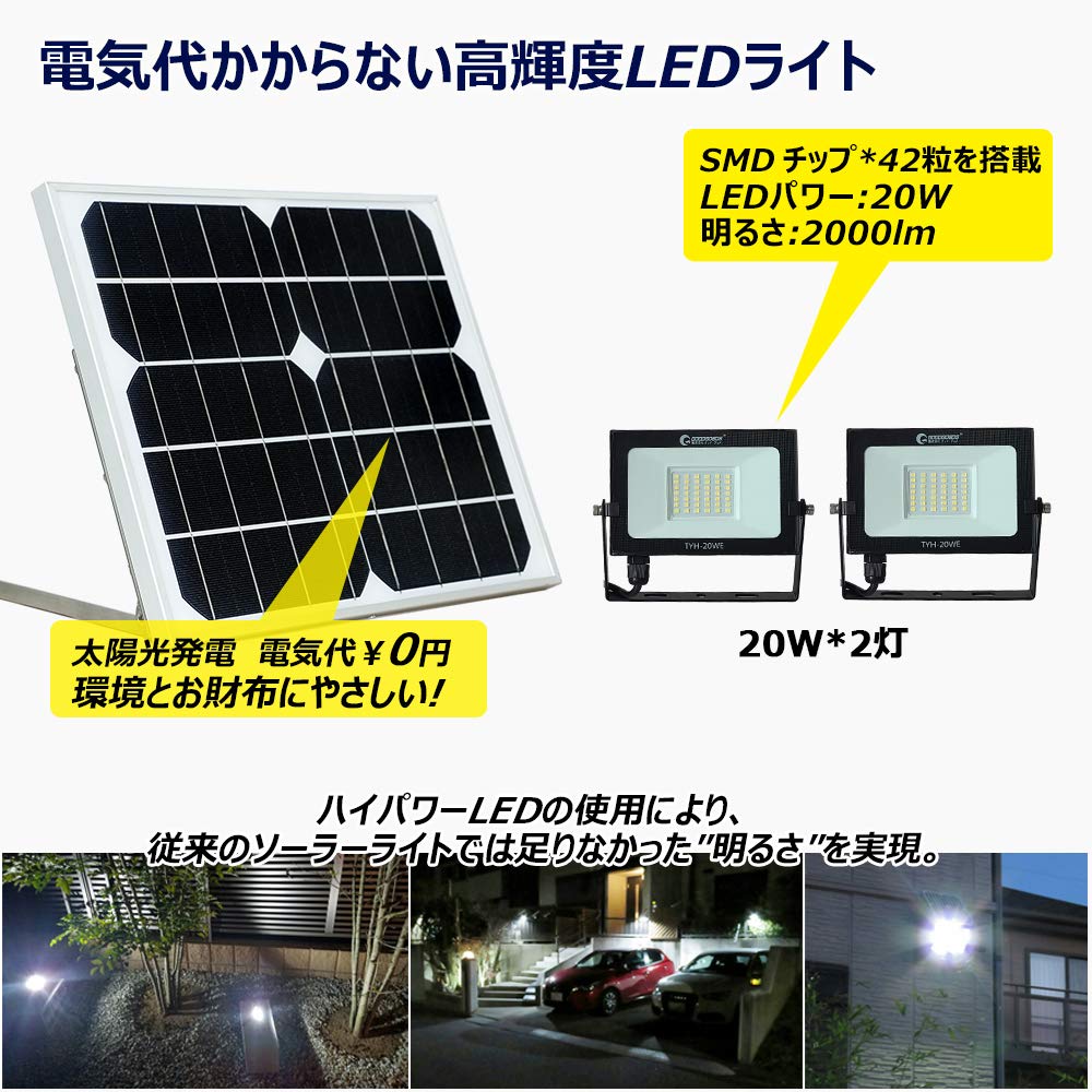 Amazon.co.jp : グッド・グッズ 20W LED ソーラーライト 光センサー