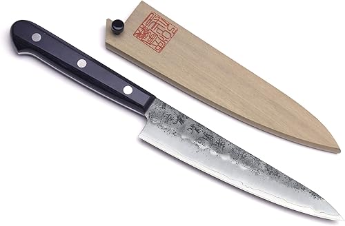Miniatura 1 de Yoshihiro Cuchillo utilitario de acero inoxidable Nashiji Ginsan de alto carbono resistente a las manchas (5.3 pulgadas (5.315 in) y Saya)