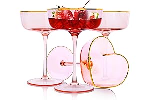 Premium Pink Heart-Shaped Martini Glasses with Golden Rim - Set of 4