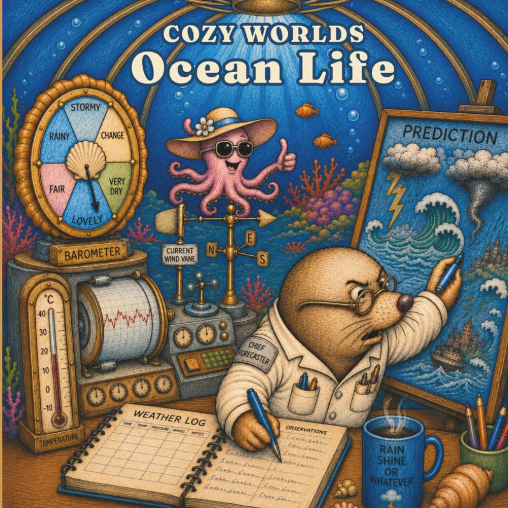 COZY WORLDS: Ocean Life Coloring Book: A Whimsical Coloring Book of Underwater Cafés, Charming Sea Creatures, and Ocean Adventures (Cozy Worlds Coloring Books)