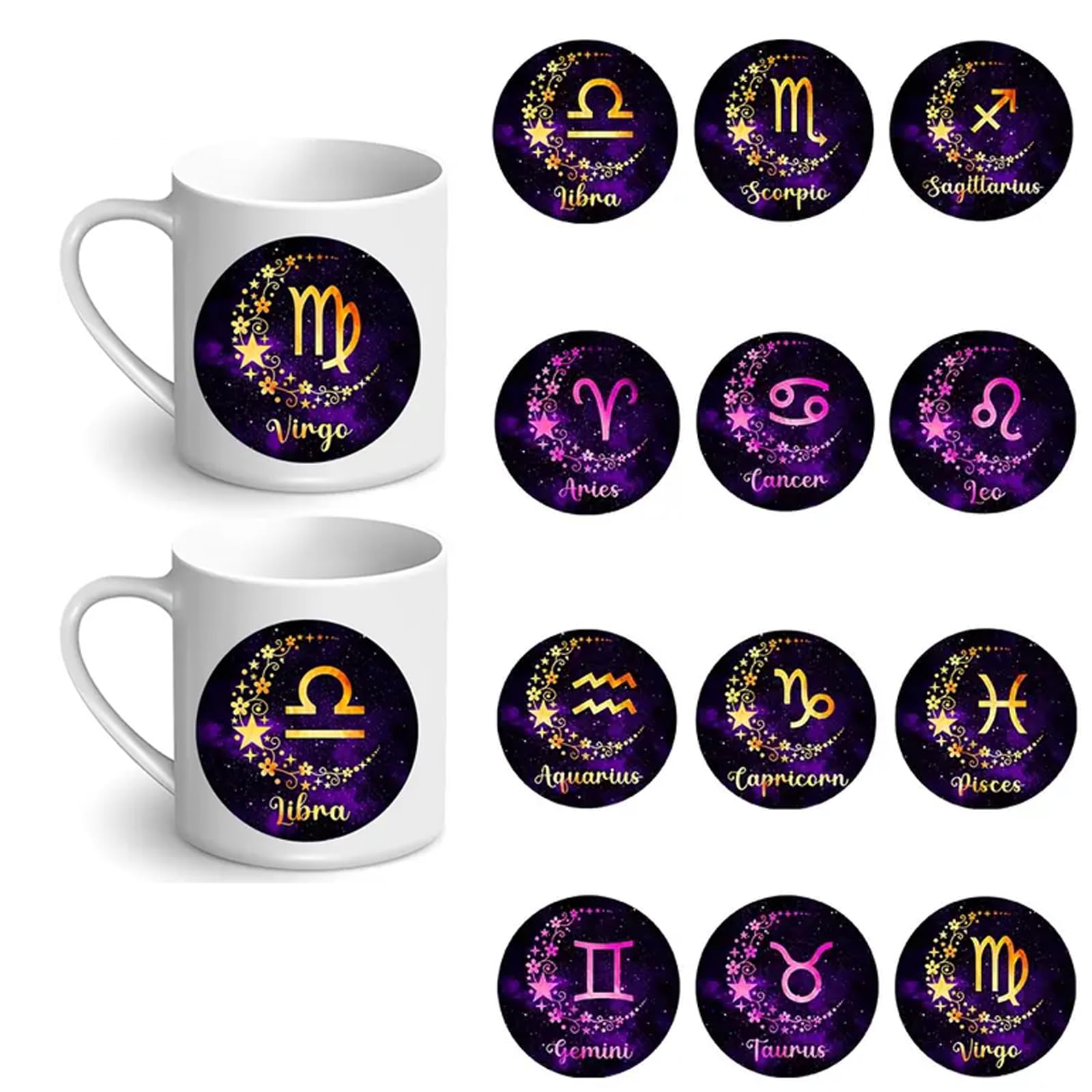 12pcs Zodiac Butterfly Star UV DTF Cup Wraps Transfer Waterproof Sticker for Glass Cups Furniture Craft DIY Crafts，Rub on Transfer Stickers for DIY