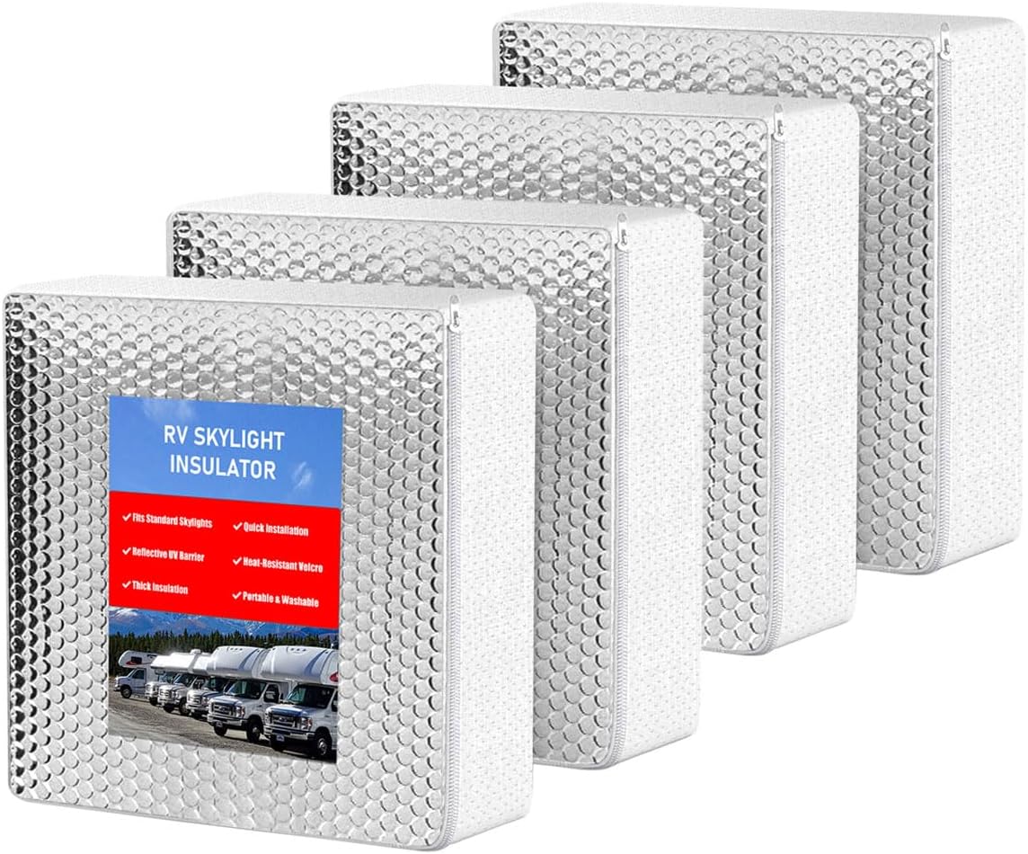 4 Pack RV Skylight Insulator14 x14 x3, RV Vent Insulator, RV Skylight Cover with Reflective Surface, Waterproof RV Insulation for Inside Camper, RV Skylight Pillow