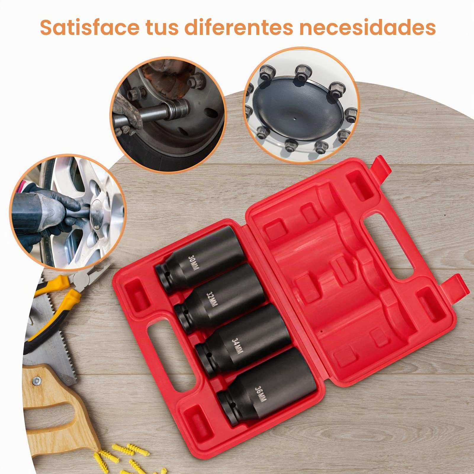 Juego de 4 llaves de impacto de 1/2 pulgadas, juego de tuercas Torx para reparación y mantenimiento, 30/32/34/36 mm, para llaves de trinquete y zócalo de sujeción para destornillador
