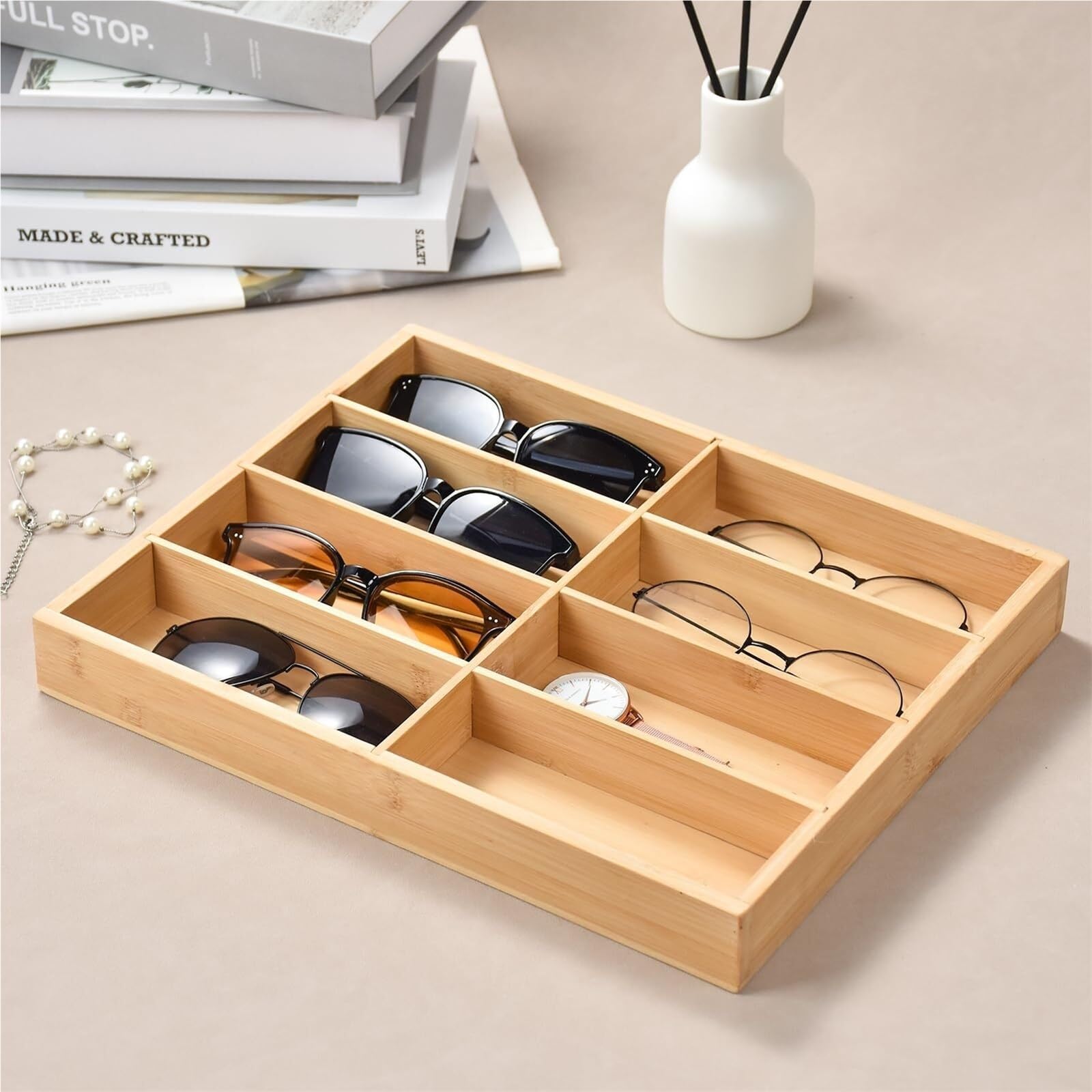 Sonnenbrillen Aufbewahrung Holz Sonnenbrille Lagerung Tablett 8 Grids Brillen Fall Gläser Display Brillenständer für Uhren