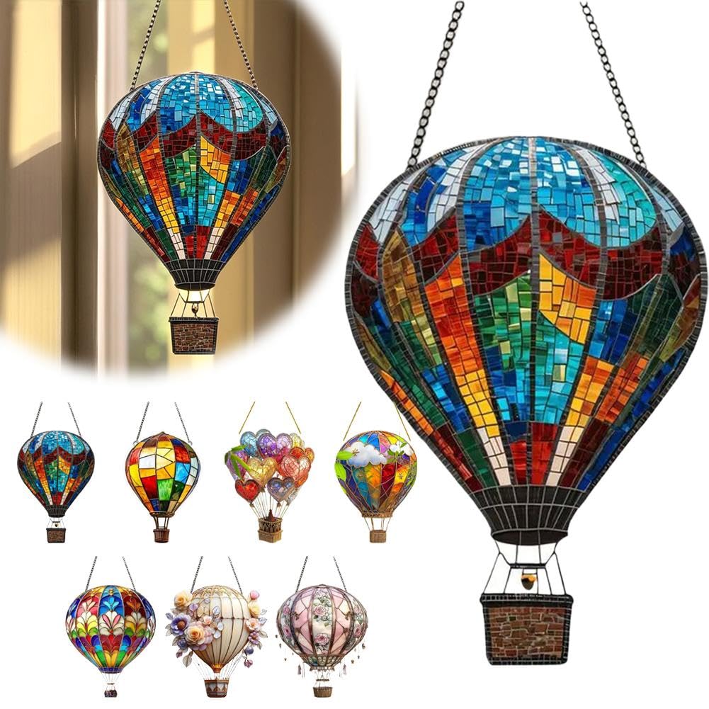 2 Lampes Solaires Montgolfière Jardin - LED Flamme Vacillante Lanterne Suspendue