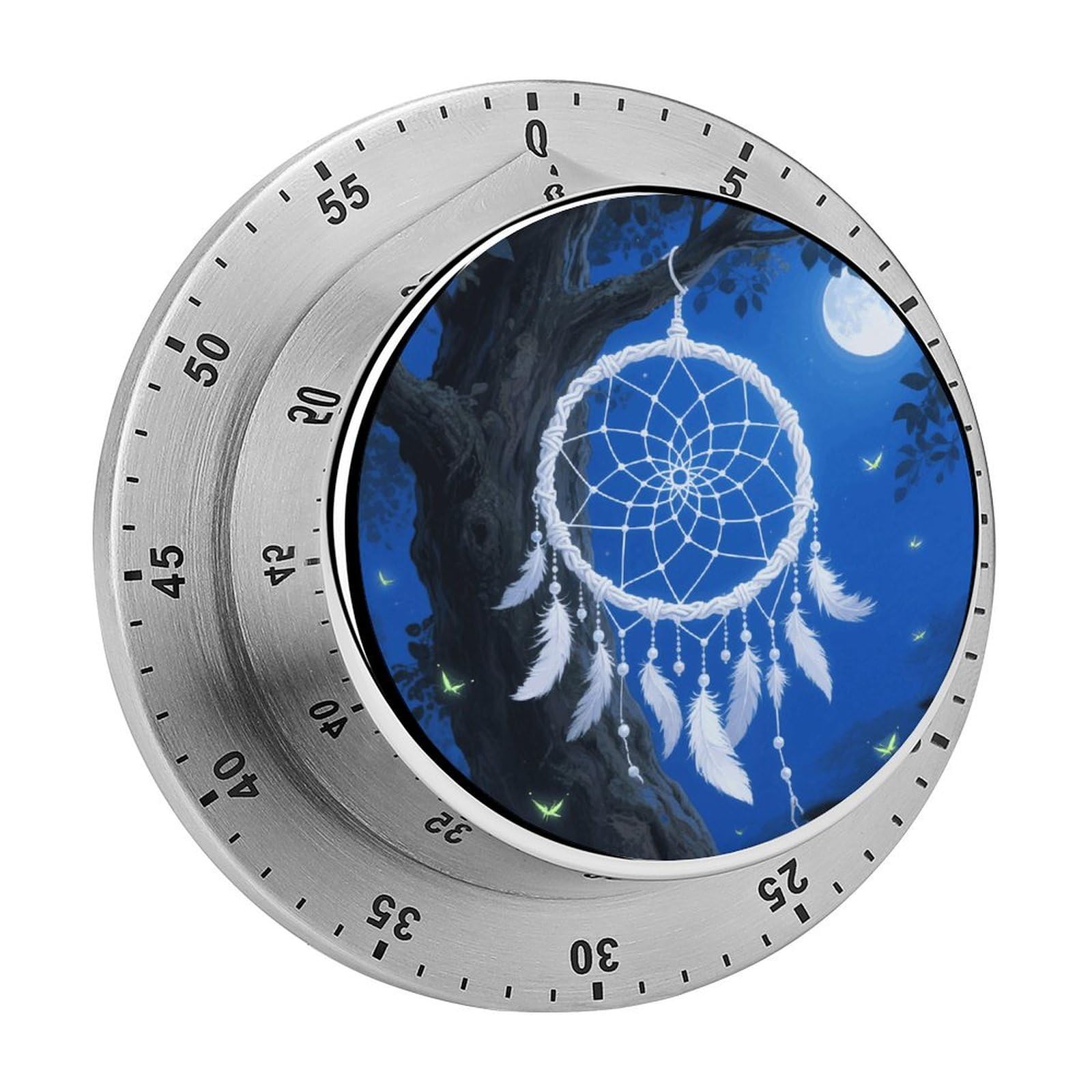 WhiteDream Catcher Mechanical Kitchen Timer 60 Minute Wind Up Magnetic Timer Heavy Duty Stainless Steel Egg with Loud Alarm Manual Countdown Clock for Cooking, Office, Gym