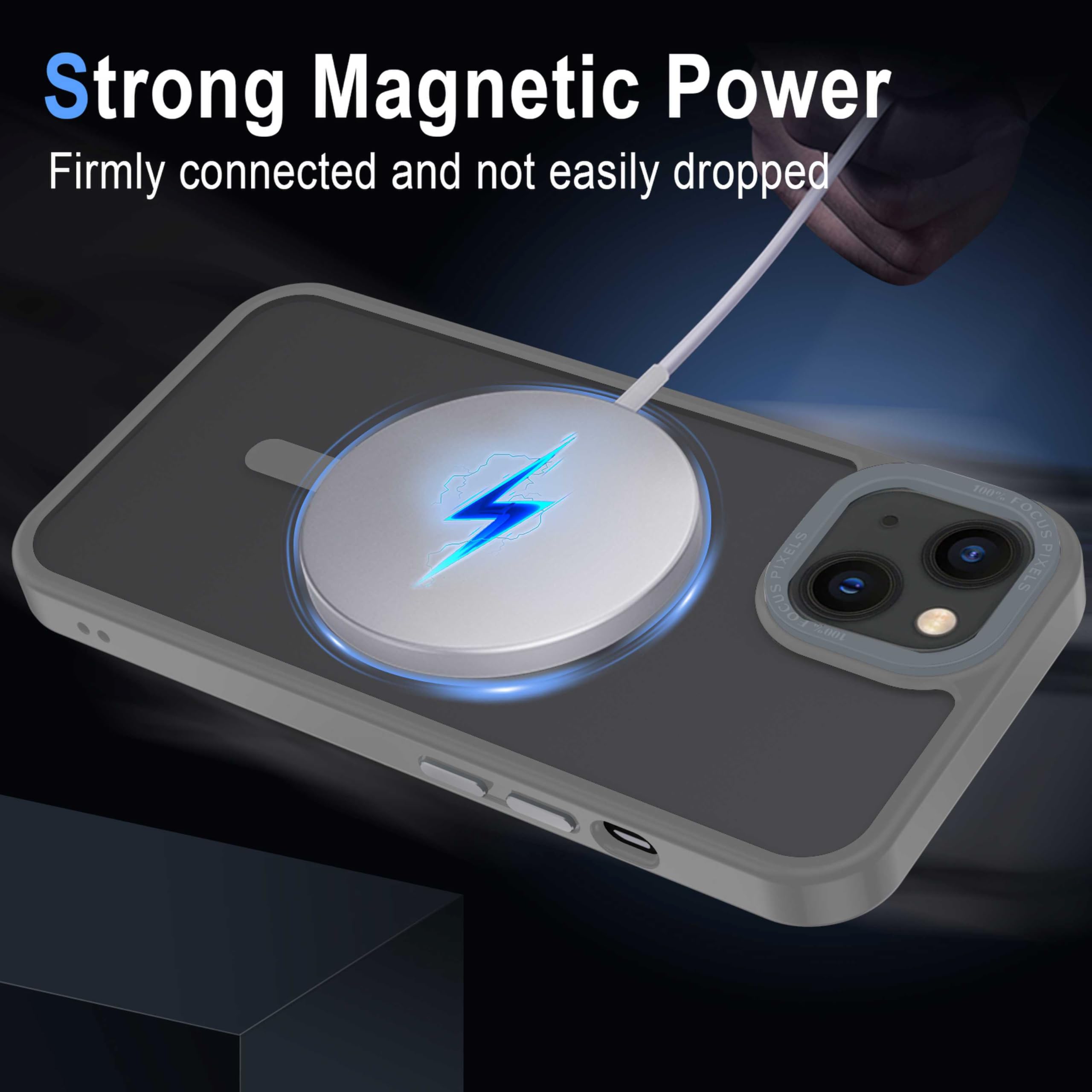 XTCASE Cover Magnetica per iPhone 14 [Compatibile con MagSafe], Custodia Traslucida Opaca Posteriore Resistente ai graffi TPU Bumper Antiurto Sottile Protettiva Case, Grigio