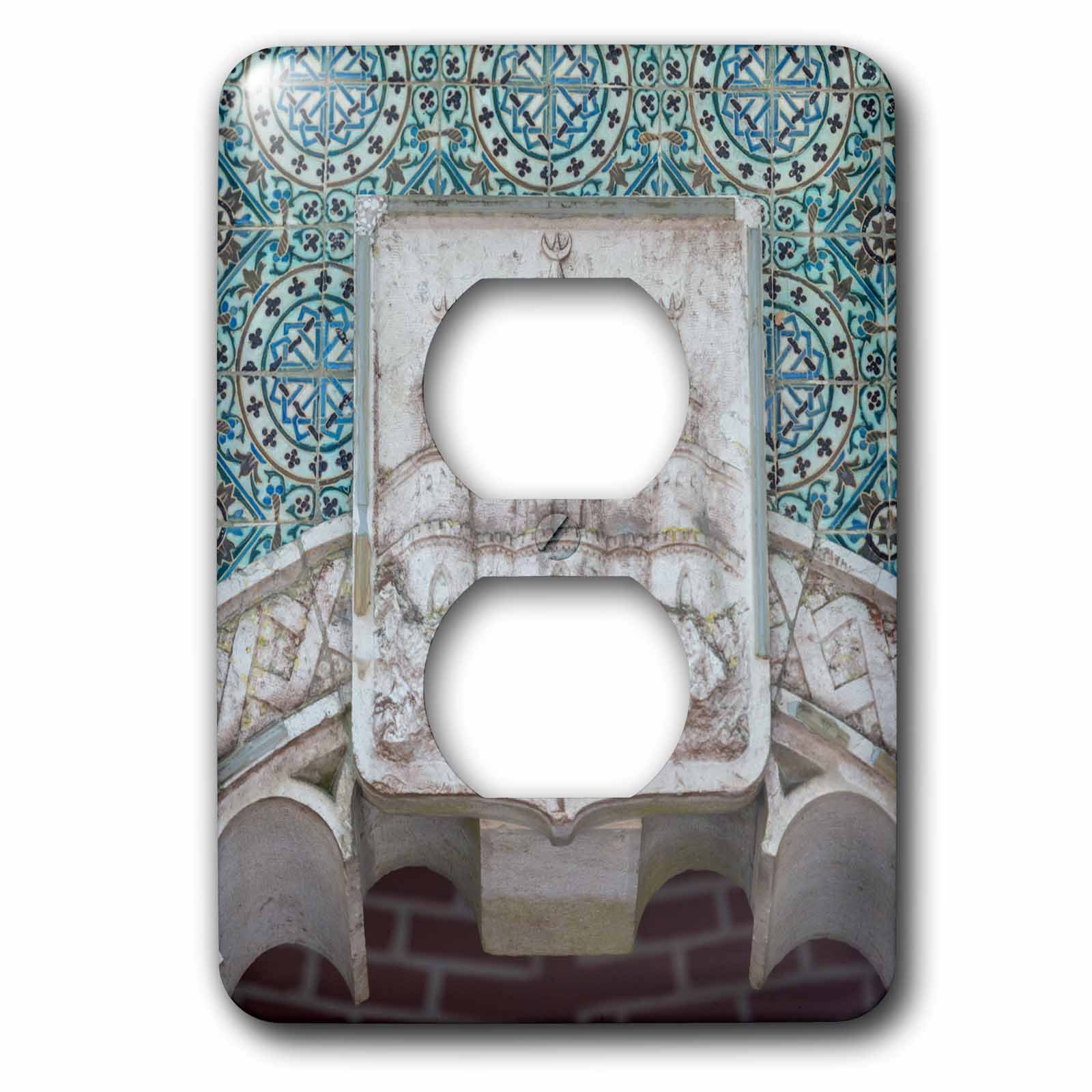 Cache prise double Portugal Sintra avec motif source d'eau naturelle et rose 3D