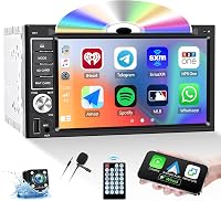 CAMECHO 2 DIN autórádió CD DVD MP5 6.2 hüvelykes érintőképernyő CarPlay Android Bluetooth Mirror Link kormányvezérléssel tolatókamera FM rád 1