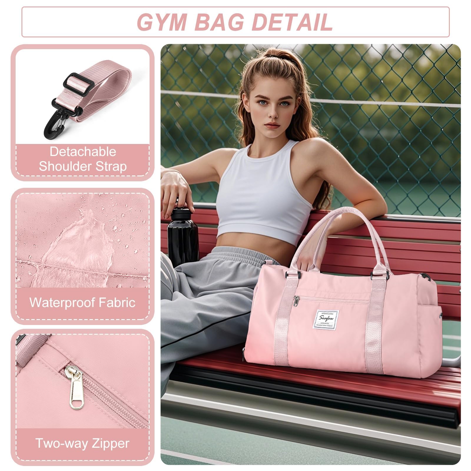 HYC00 Borsone Palestra Donna Uomo Borsa Sportiva con Scomparto Scarpe Borsone da Viaggio Sports Gym Bag Grande Borse da Palestra Piscina Donna Fitness Weekend Duffel Bag Borsa per Ospedale,Rosa