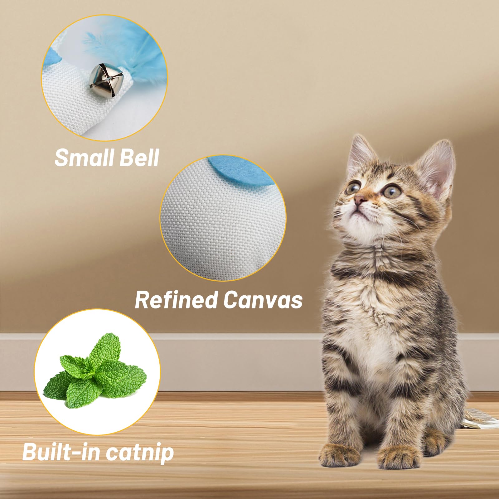 Andiker 3 Pcs Catnip Toys with Bell and Feather - Image 3