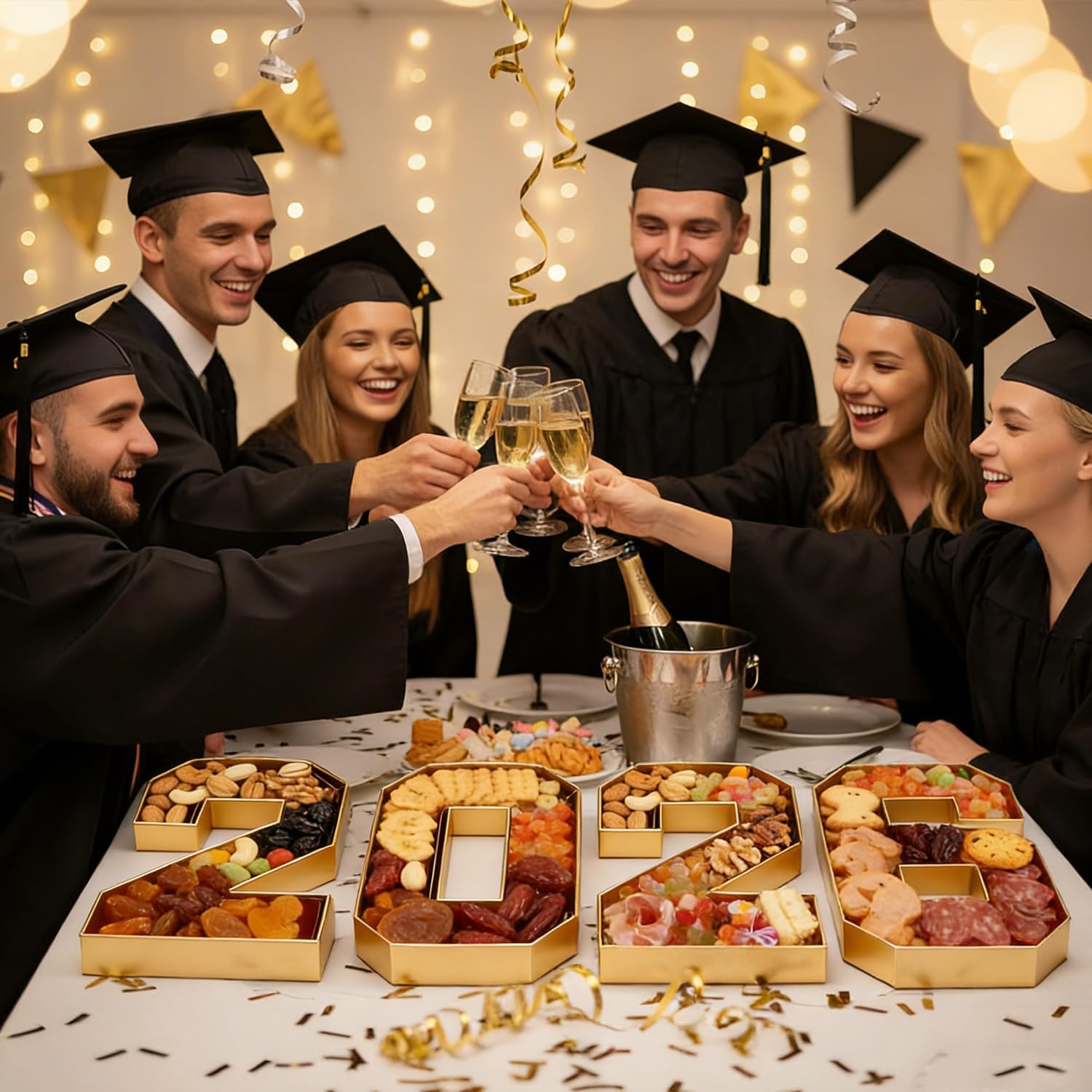 2026 Charcuterie Number Fillable Boxes 10" Graduation Cardboard Number Charcuterie Board Box Fillable Tray Numbers for Chocolate Candy Snack Grad Party Supplies (Gold)