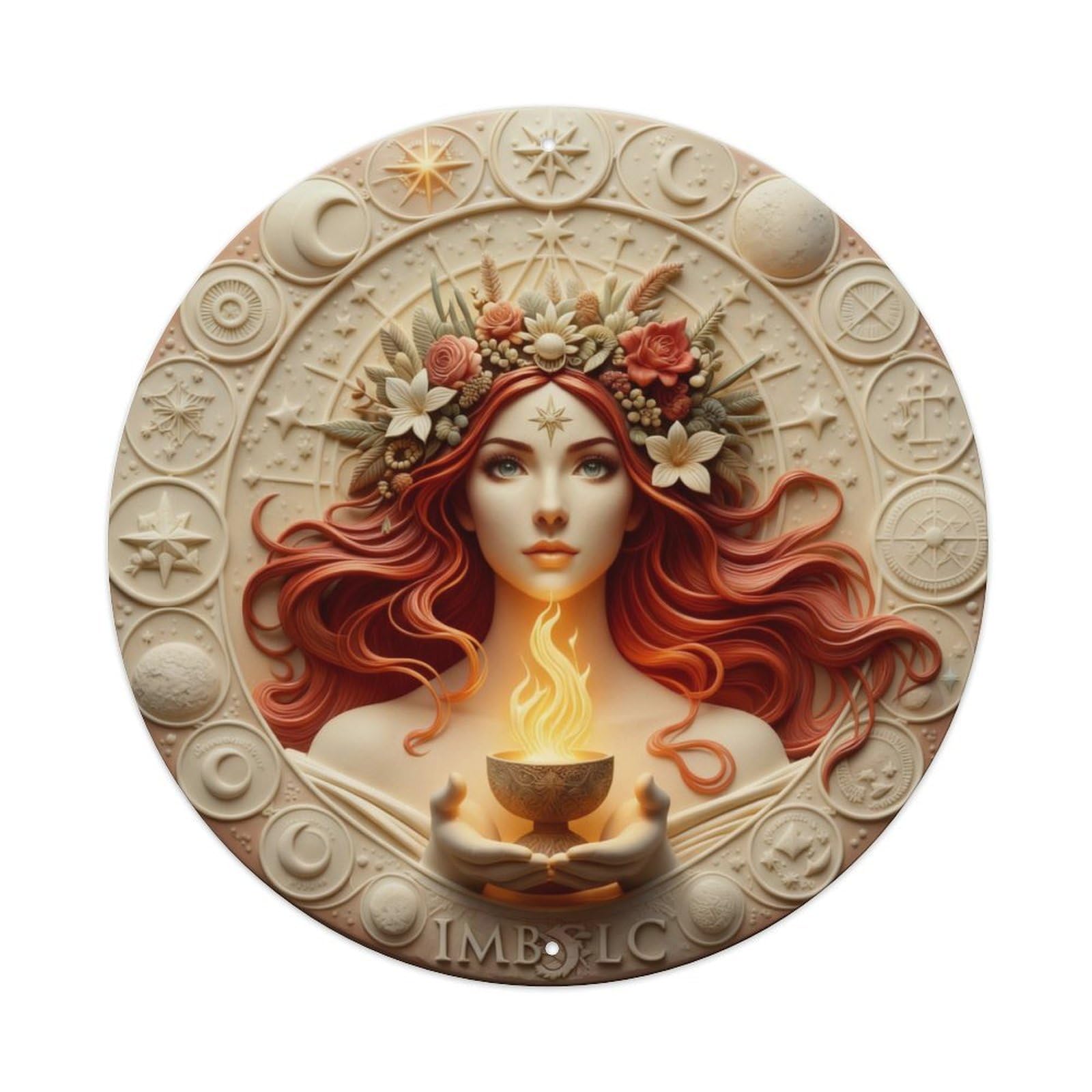 Celestial Woman With Flame Cup Round Metal Tin Sign Vintage Wall Decor, Bar Garage Cafe Kitchen Home Wall Art Poster 8x8inches
