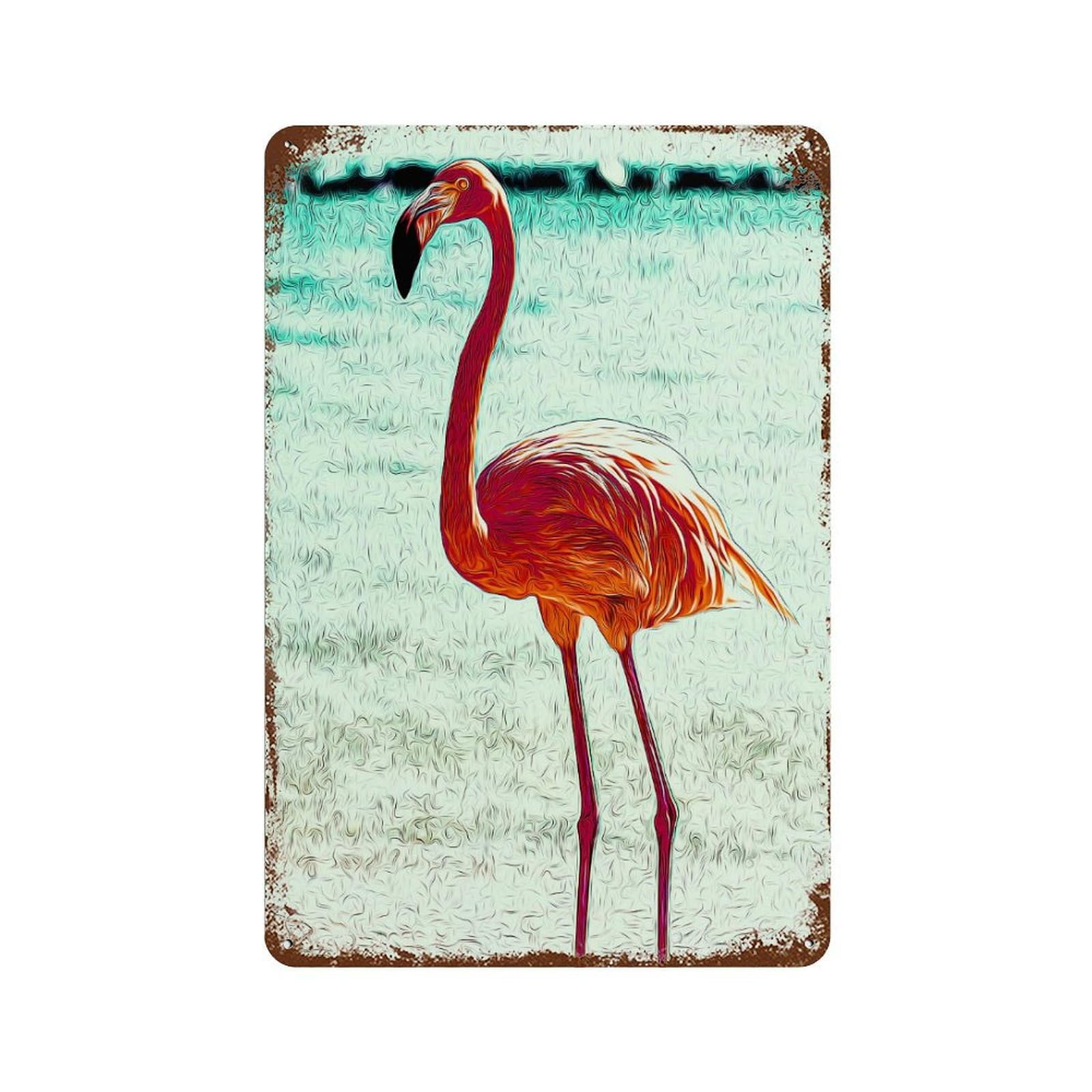Flamingo Aged Metal Wall Plaque 11.8"x7.9", for Office, Studio And Wall Decor, Novelty Wall Decor