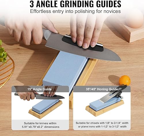Miniatura 4 de VEVOR Kit de afilado de cuchillos Whetstone, 2 piedras de afilar de grano de doble cara 4001000 30008000, kit de 10 afiladores de cuchillos con 3