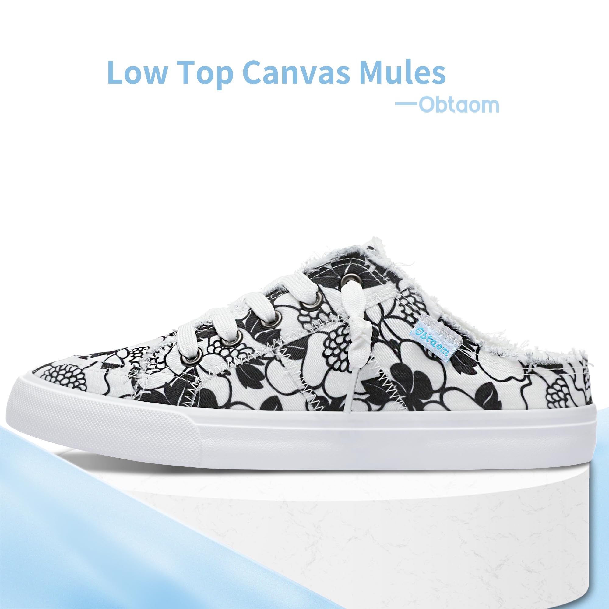 Obtaom Women Canvas Mules Memory Foam Clipper Fashion Sneakers Comfortable Slip-On Mule Backless Holiday Shoes