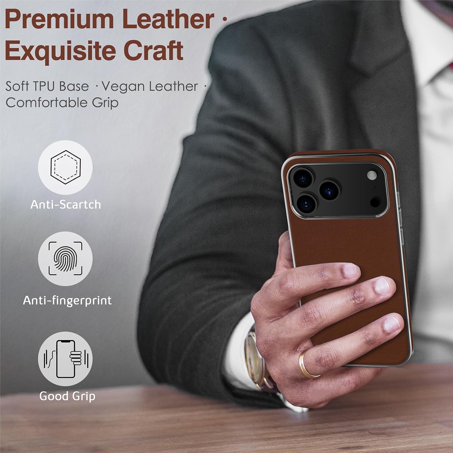 LOHASIC for iPhone 17 Pro Max Case Leather, Slim Luxury Designer Aesthetic Cover for iPhone 17 Pro Max, Soft Vegan Business iPhone 17 Pro Max Leather Case for Men Women, Dark Brown - Image 7
