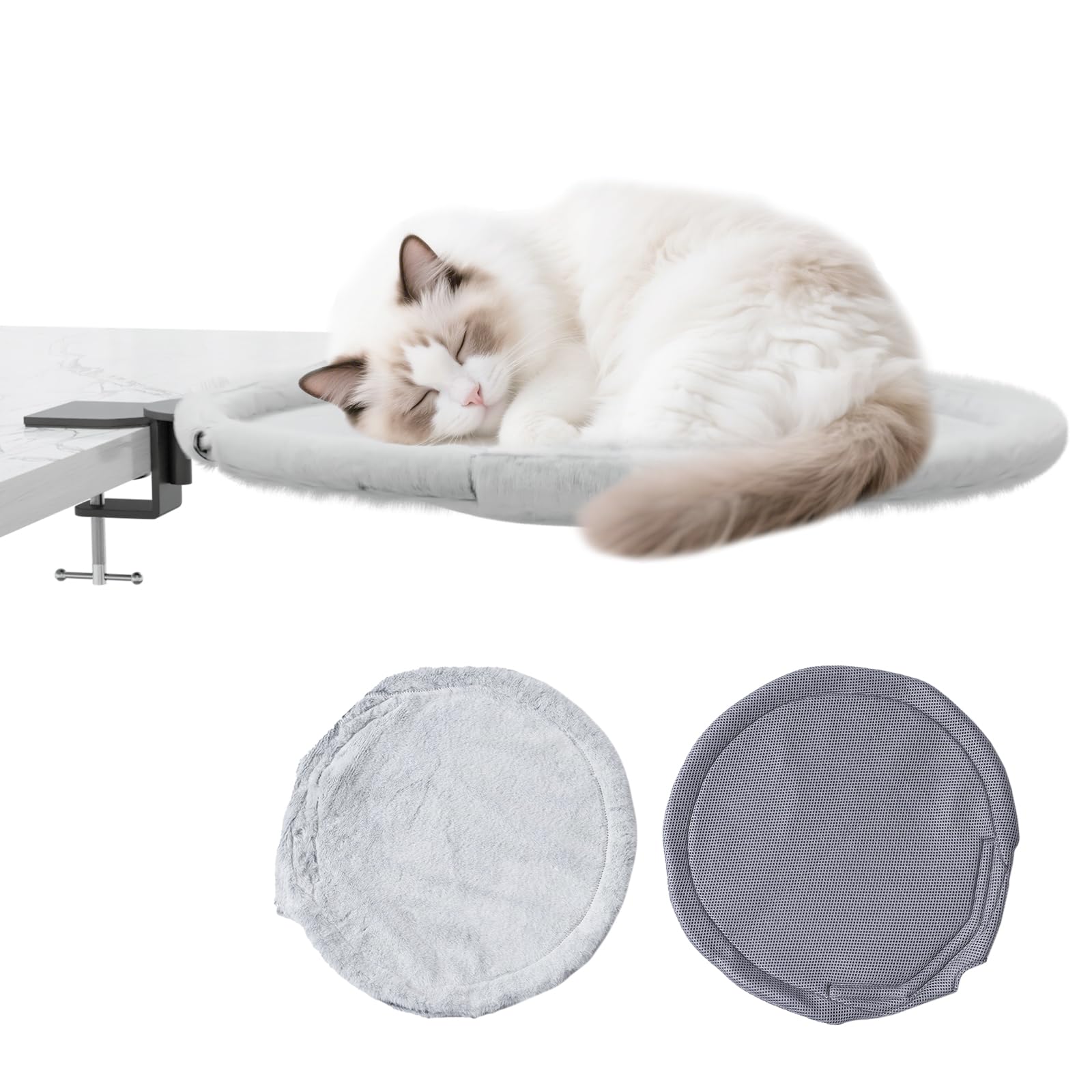 Yuning Cama para Gatos para Escritorio, Casa para Gatos de Interior Giratoria 360° con 2 Lavables Colchones Cálidos y Fríos, Cama de Escritorio Hamaca para Mascotas para Oficina en Casa, hasta 20kg
