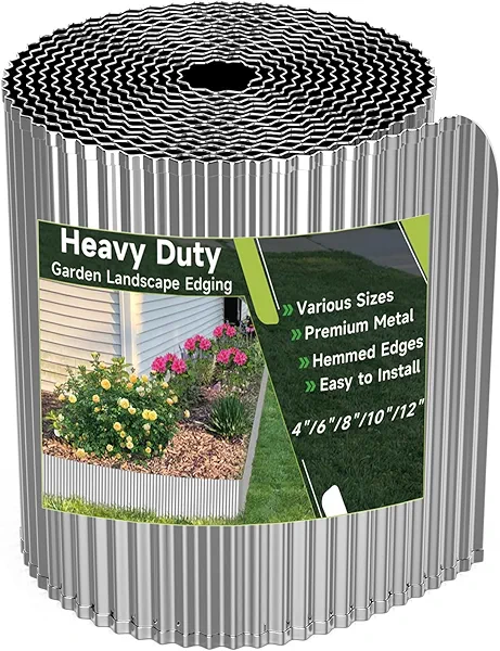 Corrugated Garden Edging,12"×20Ft Galvanized Steel Landscape Edging & Lawn Edging Border,Metal Garden Border for Flower Beds,Garden,Lawn,Raised Beds & Tree Surrounds(Silver)