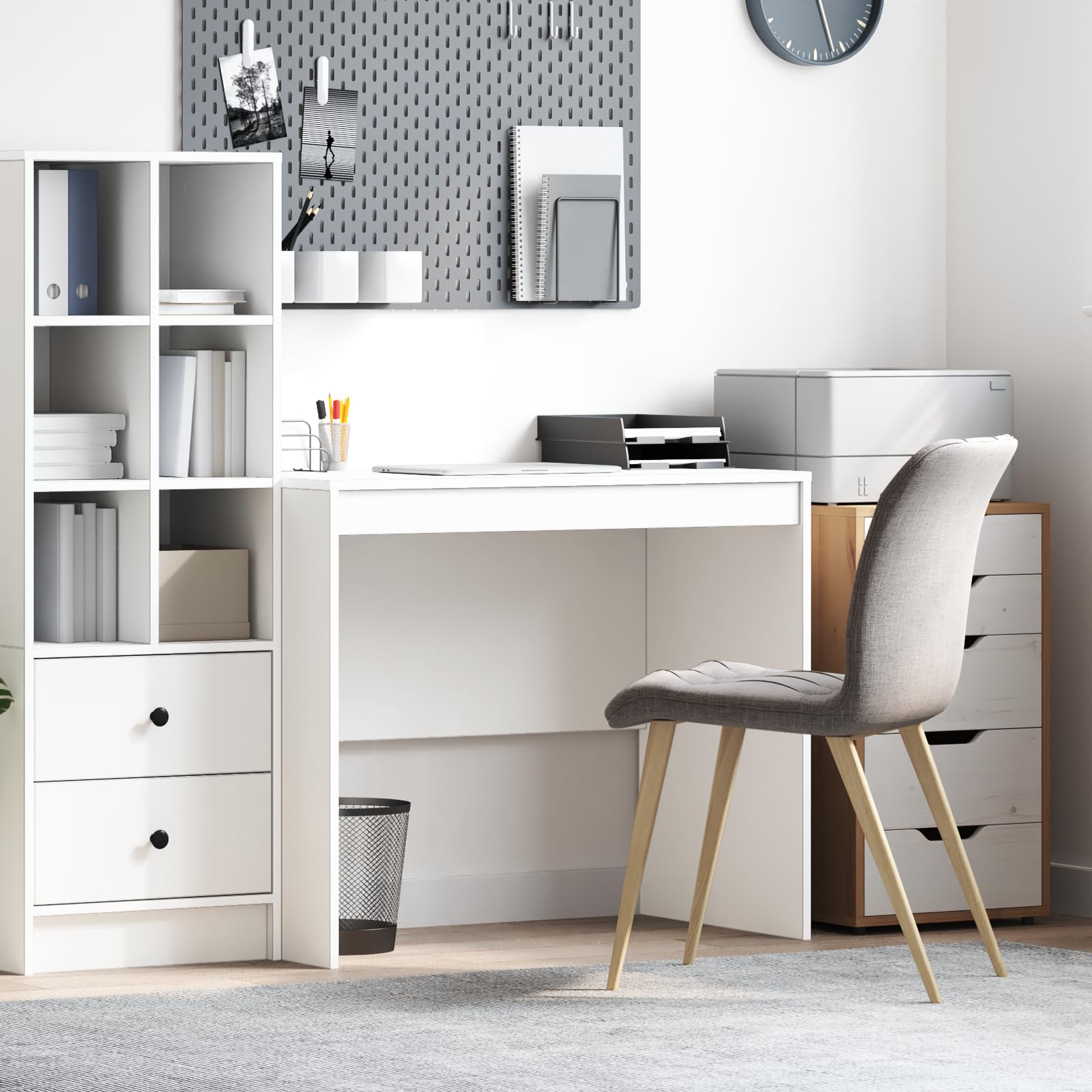 Scrivania per computer in legno bianco, 90 x 50 x 76 cm, con cassetto, robusta scrivania per home office, tavolo da lavoro moderno