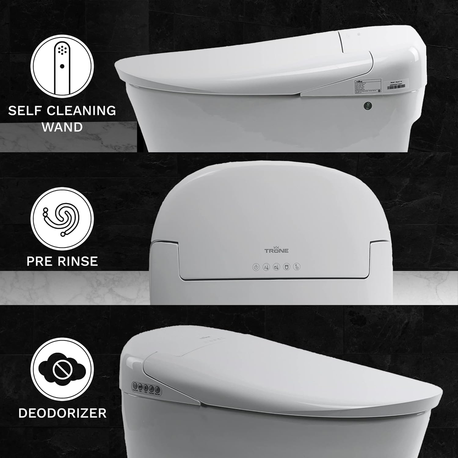 Wееklу Tор Sаlе Trone Aquatina AETBCERN12.WH Electronic Bidet Toilet, Floor-Mounted Toilet Bowl with Built-In Bidet, Advanced Smart Toilet with Heated Toilet Seat and On-Demand Warm Water, White