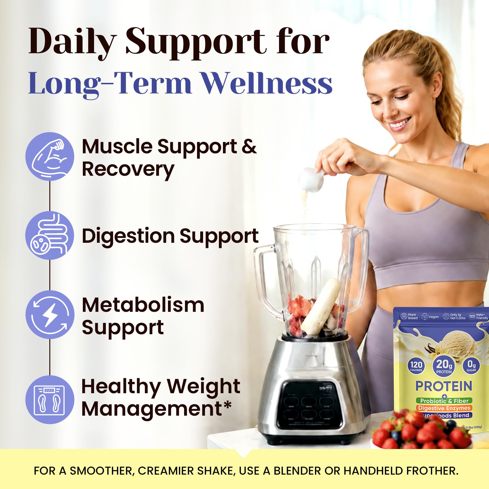 Vegan 20g Protein Powder with 9B CFU Probiotics, Fiber, Enzymes &Superfoods — Amazon image 11