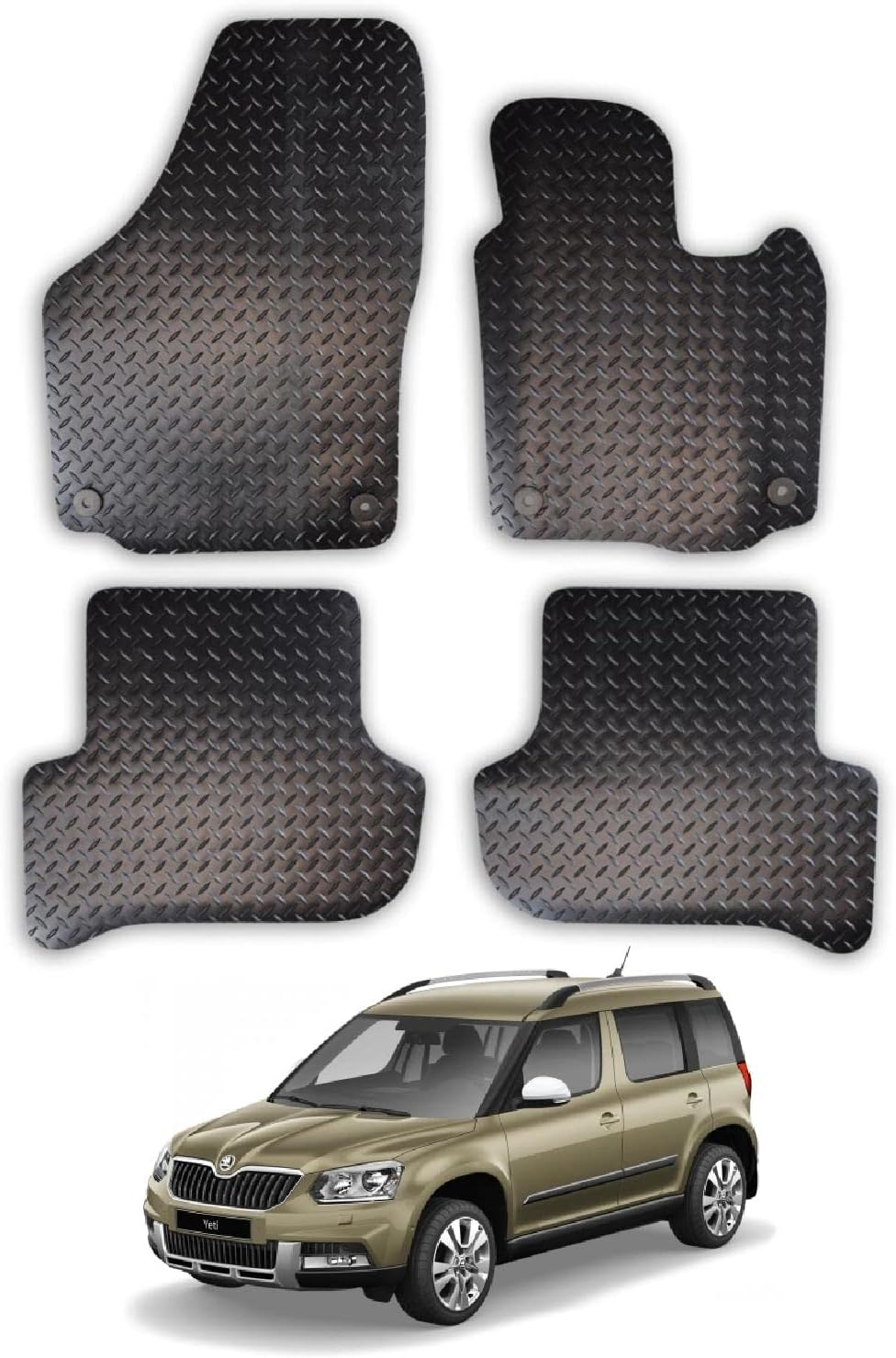 Car Mats for Skoda Yeti (20092017) Tailored Fit Rubber Floor Mat Set Accessory Black Custom