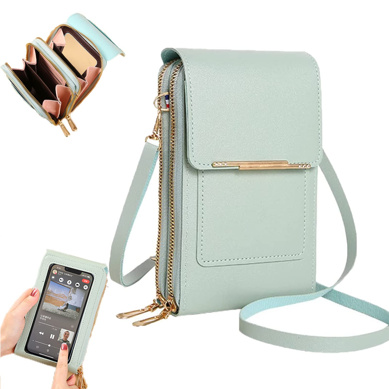 NSRA Anti-Theft Leather Crossbody Bag, Touch Screen Crossbody Cellphone Purse, Small Crossbody Cell Phone Purse for Women, Blocking PU Leather Crossbody Bag (H)