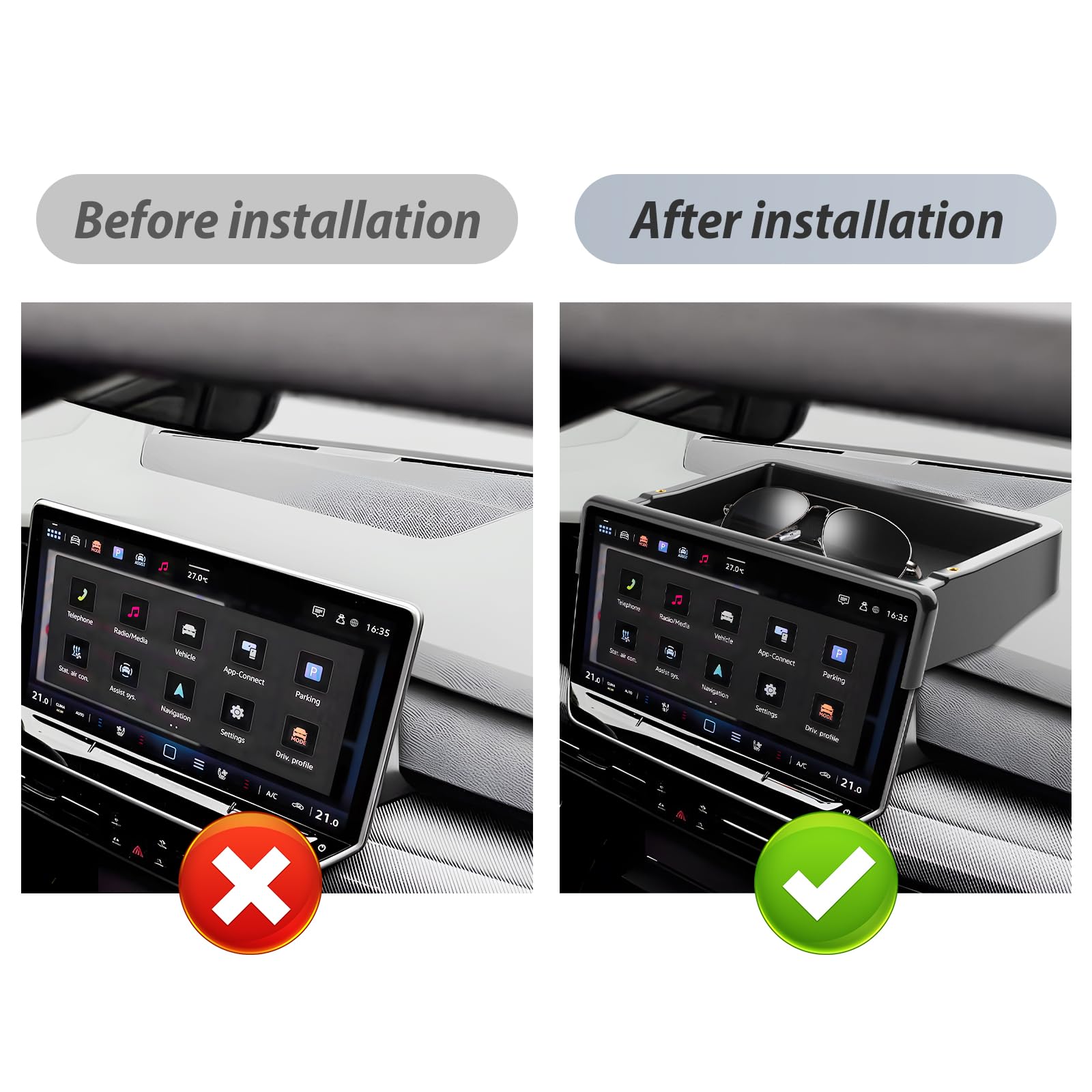 SKTU Organizzatore di Vassoio Dietro Lo Schermo Compatibile con VW Golf 8.5 2025+ | Scatola di stoccaggio della Console Centrale per Schermo Touchscreen di Navigazione 12.9" Accessori VW Golf 8.5