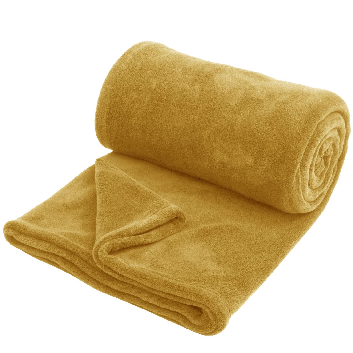 Hafaa Mustard Fleece Blanket Sofa Throw - Soft Cosy Fluffy Blankets For Bed/Couch, Warm Single Throws All Season, 130X150cm