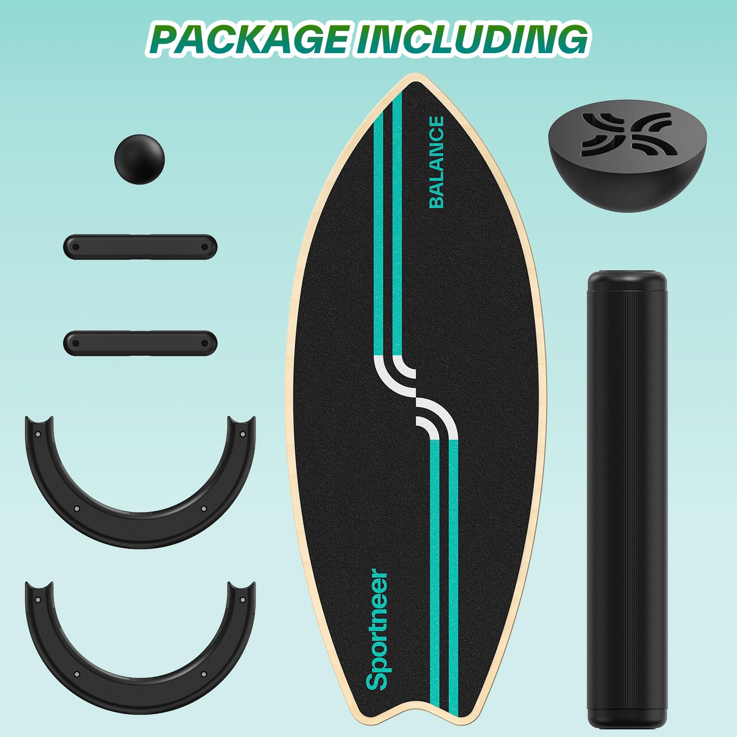 Sportneer Surfin Balance Board per adulti 8 in 1 – Balance board in legno per allenamento del core, surf, sci e riabilitazione – Sicura, antiscivolo, 200 kg