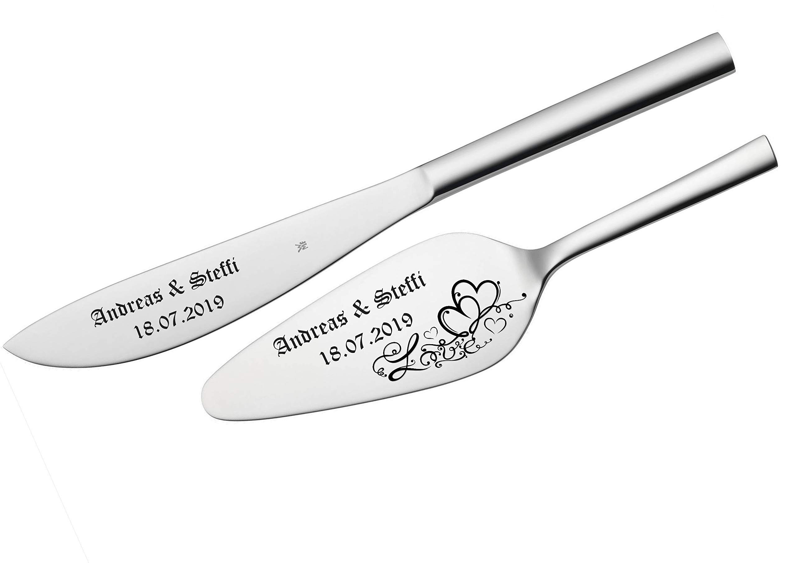 Nuova Tortenheber + Messer im Set mit Gravur nach Wunsch Edelstahl Hochzeit, Geschenk (Mit Gravur)