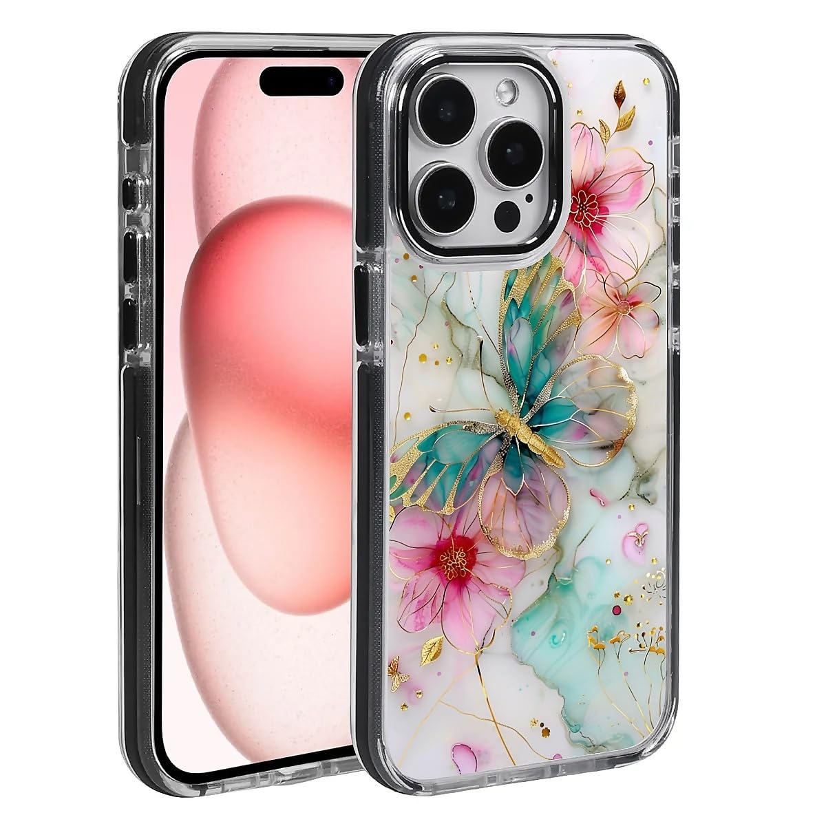 CARLOCA for iPhone 15 Pro Compatible with Magsafe Black Clear Case, Shockproof Soft Silicone Protection Magnetic Charge Fashion Pattern Beautiful