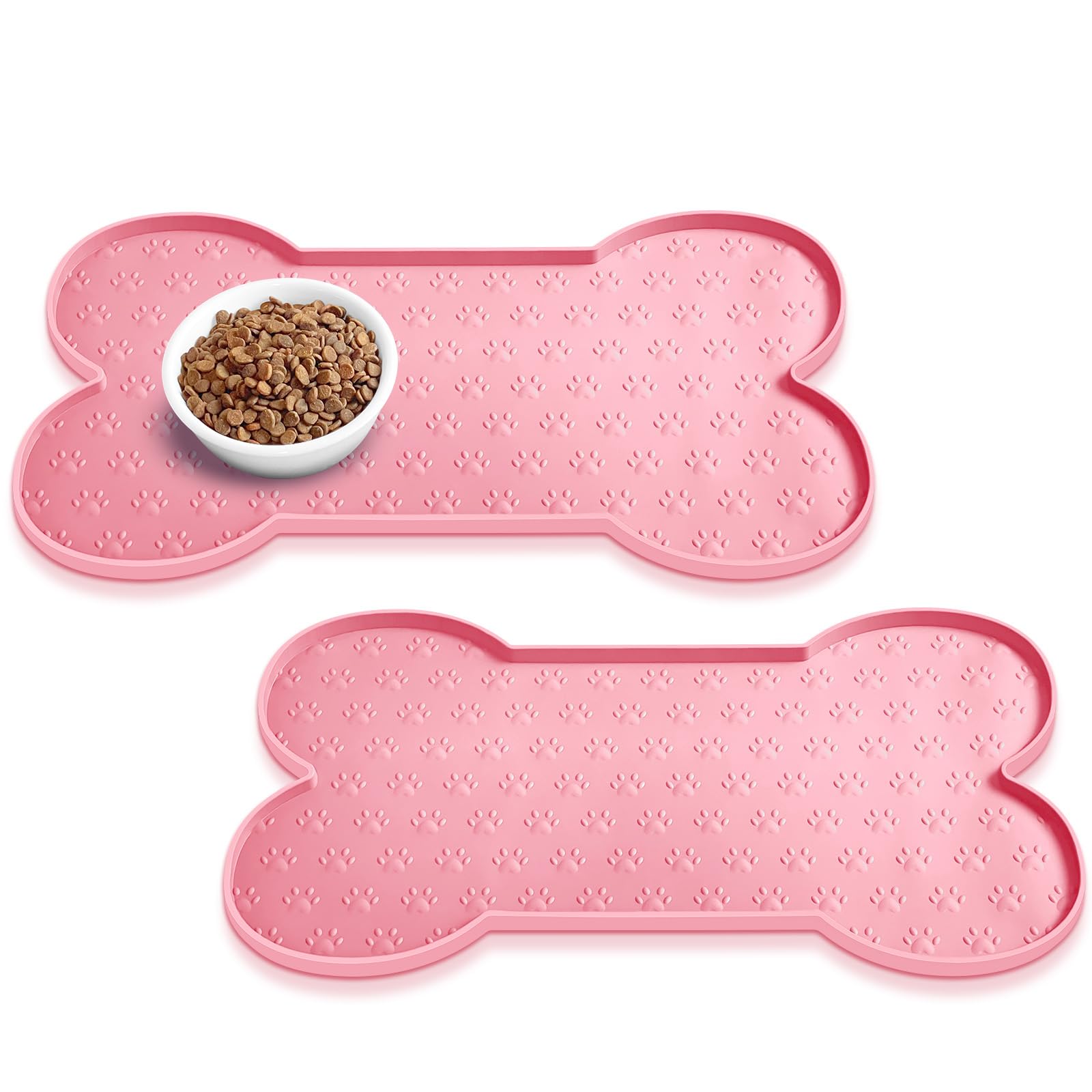 PWTAA Dog Food Mat Anti-Slip Silicone Dog Bowl Mat Thicker Pet Placemat Waterproof Cat Feeder Pad with Raised Edge Puppy Kitten Feeding Mats Suitable Small Medium-Sized Dogs Cats Eating Tray - 2PCS