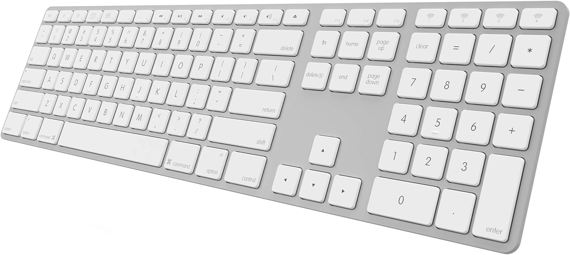 FK418BTS Bluetooth Wireless Aluminum Keyboard with Numeric Keypad and 4-Device Sync - Compatible with Mac, iPhone, iPad, Android and Windows PC (Silver)