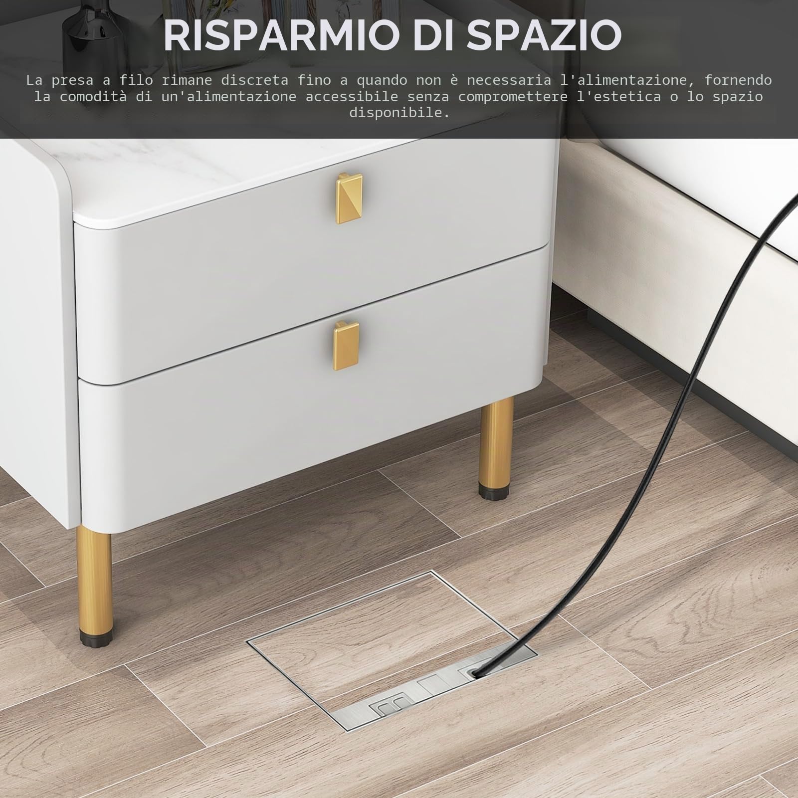 Presa da Incasso a Pavimento, Presa Nascosta Piatta da Incasso 4000W/16A con 3 Prese EU + 2 RJ45, Scatola Presa da Incasso a Pavimento Impermeabile in Acciaio Inossidabile per Casa, Uffici, Hotel